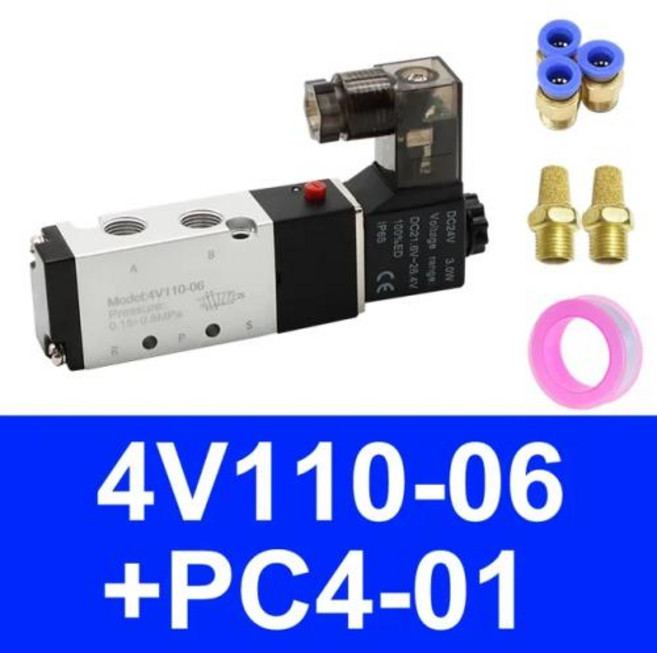 공압 전기 솔레노이드 밸브 공기 가스 마그네틱 5 웨이 2 위치 제어 4V110-06 4V210-08 4V310-10 4V410-15 DC12V 24V AC220V, 1개