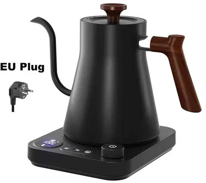 900ML 전기 구스넥 주전자 1200W 물 끓이기 NTC 온도 조절 LCD 디스플레이 자동 차단 커피/차 우려내기용, 01 Plug Type EU
