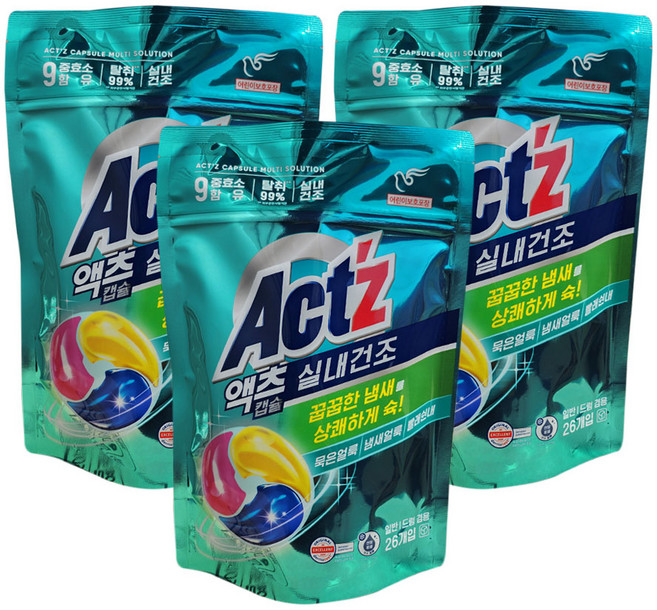 피죤 액츠 실내건조 캡슐세제, 26개입, 3개