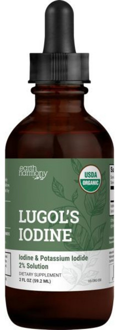 Earth Harmony Naturals 유기농 루골 요오드 및 아이오딘화 칼륨 2 용액 3000 mcg - 남녀를 위한 갑상선 지원 액체 보충제 드롭 대사 건강 해독 증진 비, 무맛, 2 플로 온스 (1팩), 1개, 59ml