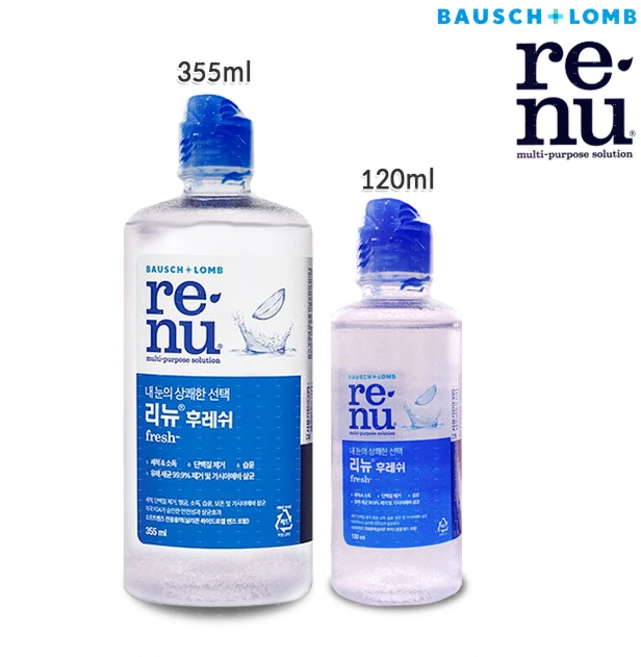 바슈롬 리뉴 후레쉬 355ml *1개 +바슈롬 리뉴 후레쉬 120ml*1개 렌즈세척액, 1세트, 355ml + 120ml - 쿠팡