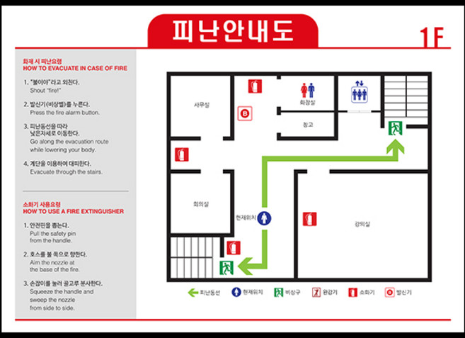 피난안내도 안내판 비상대피도 표지판 소방 포맥스 화재대피도 부착형, 디자인3 - 파일 그대로 인쇄 (ai psd 파일), 1개