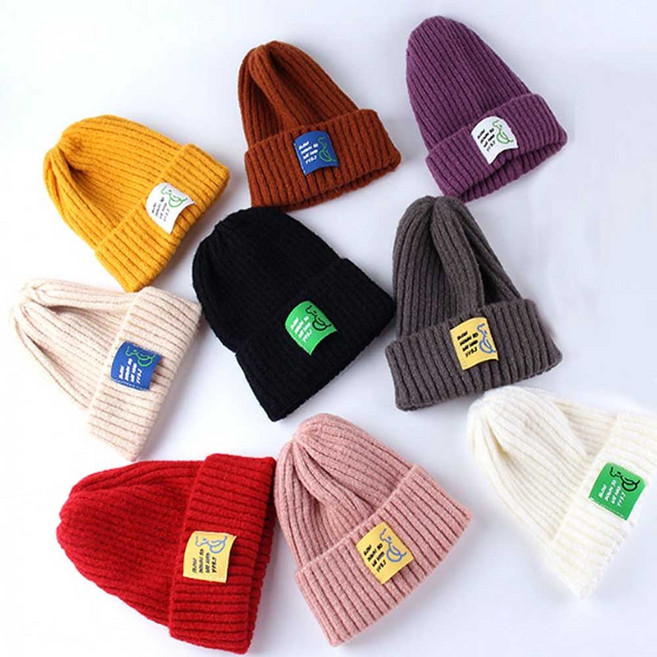 어린이 유아 아동 겨울 베이직 키즈 니트 모자 비니 스마일 태그