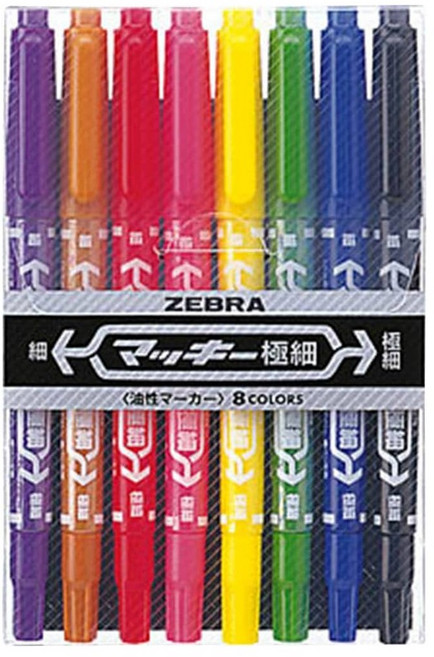 제브라 맥키 극세 유성 네임펜 트윈타입 8색 세트, 혼합 색상, 1개