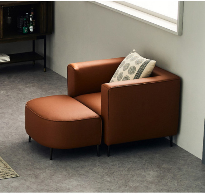 [다우닝] 포르마 큐브 1인 전체 천연가죽 소파+스툴, 색상:딥 그린