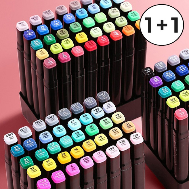 [5시건 당일배송] 1+1 파격할인 더블헤드 트윈마카펜 디자인 마카세트 유성 컬러마커 48색 전문가용, 2개