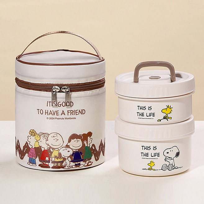 【優貝選】SNOOPY 史努比 316不鏽鋼 多用途餐盒套組-兩件組 (附保溫提袋), 1個