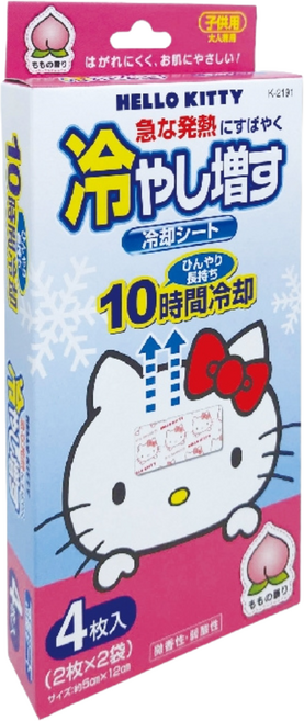 Hello Kitty 退熱貼片 水蜜桃香氛 10小時冷却, 1個, 4個裝