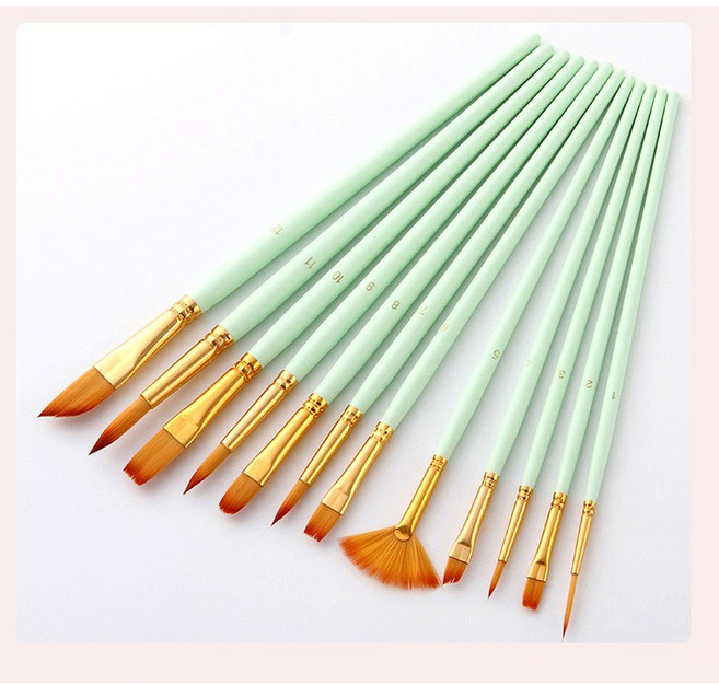 HB브러쉬 프리미엄 수채화 아크릴 다용도 12종 브러쉬 붓 세트, 1세트, 민트(MINT)