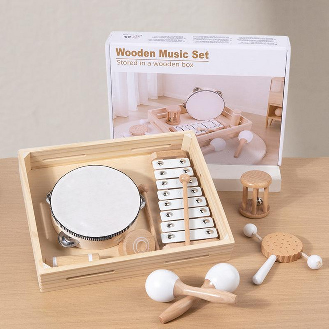 兒童木質音樂啟蒙敲琴臺玩具, 木盒音樂套裝1.3KG, 1個
