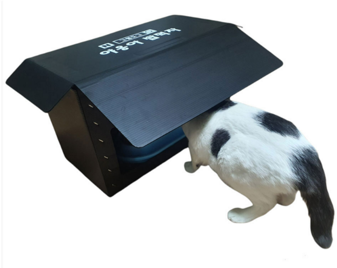 길고양이급식소 길고양이 길냥이 겨울집 집 방수 보온 고양이 밥자리 실외 급식소 쉼터, 기본급식소+방수커버, 1개, 블랙