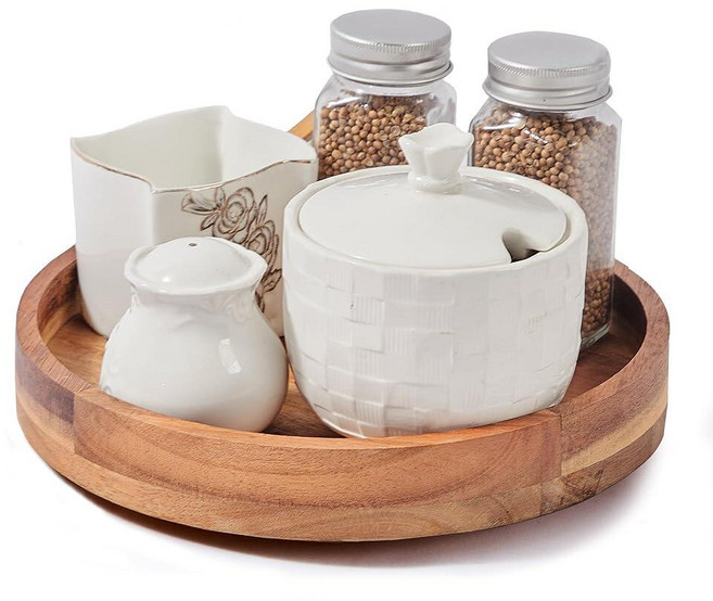 [ 2팩 ] 25.4cm(10인치) Lazy Susan 오거나이저 ACIAZAAZ 캐비닛용 턴테이블 테이블 조리대 식료품 저장실용 주방 턴테이블 보관, Acacia Wood With Side