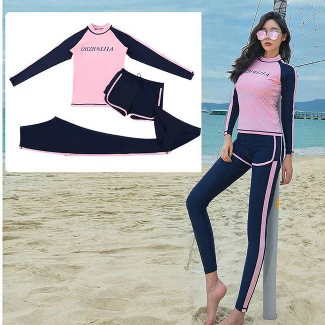여성 집업 여자 래쉬가드 브라탑 긴 소매 러쉬 가드 셔츠 바지 남자 3 개/대 수영복 블랙 서핑 정장 패드 4