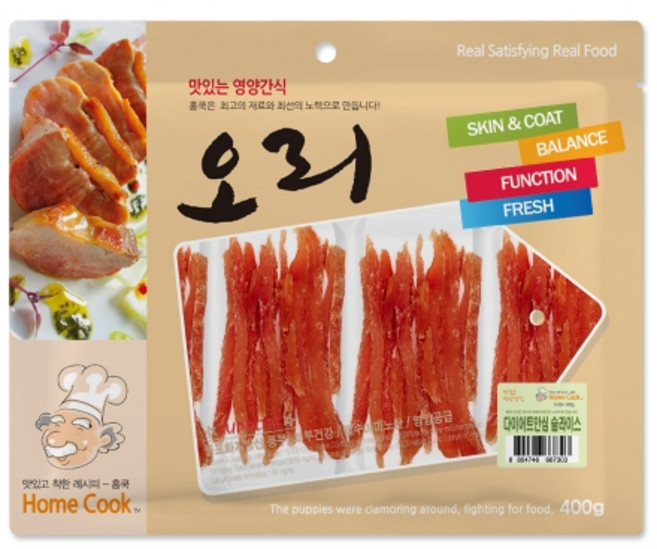 홈쿡 강아지 간식, 다이어트안심오리슬라이스, 400g, 3개