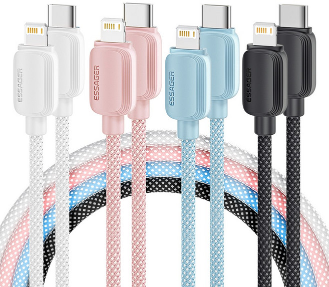 Essager 마카롱 아이폰8핀 to C타입 고속 충전 케이블 2개입, 2개, 흰색, 2m