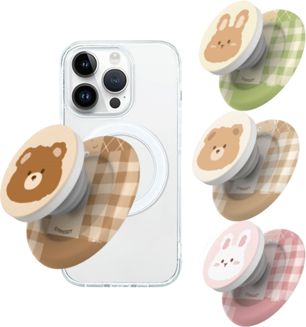 갤럭시S9플러스(G965) 귀여운 퍼지베어 맥세이프 스마트톡 그립 톡거치대+투명 케이스