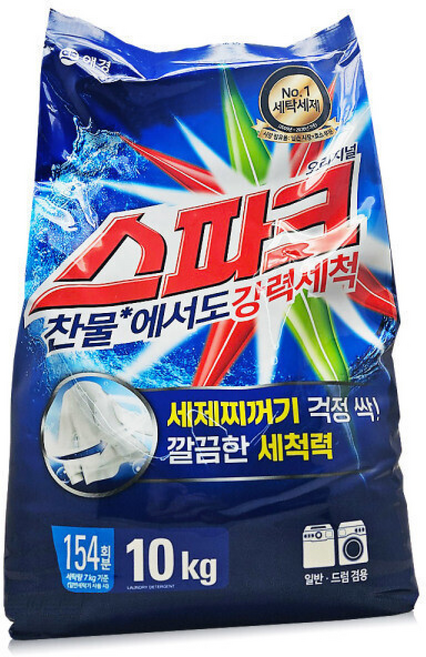 애경산업 스파크 ~대용량 세탁세제 가루세제 분말세제 일반드럼겸용 찬물전용, 1개, 10kg
