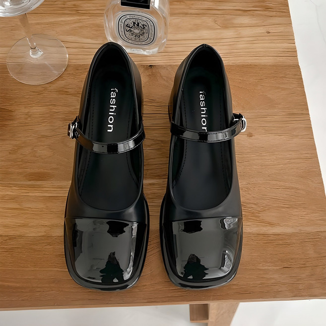 슈뿐 콤비 스퀘어 메리제인 미들힐 통굽 펌프스(5cm)