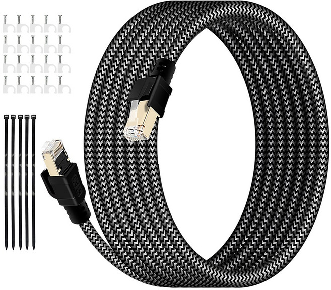 HUO JI CAT8 40Gbps 초고속 게이밍 랜케이블 인터넷 랜선, 검정색, 1개, 30m