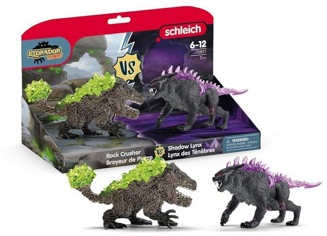슐라이히 미국매장정품+ Schleich Eldrador Creatures - 17.8cm 7인치 스톤 드래곤 피규어 남아 및 여아용 상상력 놀이를 위한 재미있는 판타지 동물 내, Shadow Lynx vs. Rock Crusher