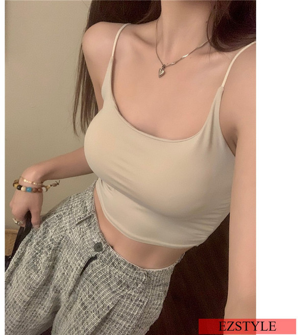 細肩帶小可愛 內含胸墊 素色女裝背心