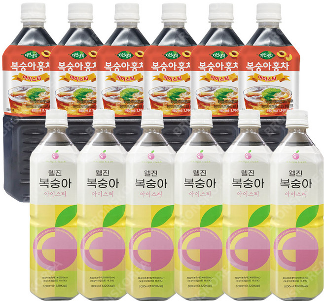웰진 복숭아 아이스티 1L 6개 +희창 자연생각 복숭아홍차 980ml 6개 액상음료