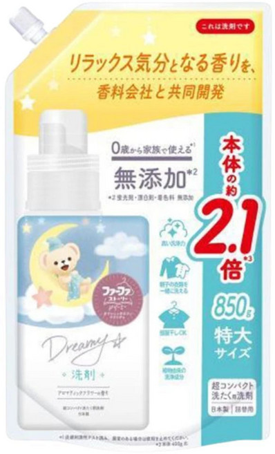 日本FaFa熊寶貝洗衣精小熊造型瓶Dreamy系列繪本系列瓶裝補充包, 1個, 洗衣精補充包850ml