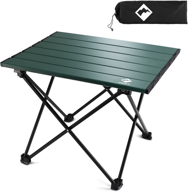 VILLEY 초경량 소형 튼튼한 캠핑 접이식 테이블 41cm*33cm*31cm 수납 가방 포함 높은 지지력, 그린
