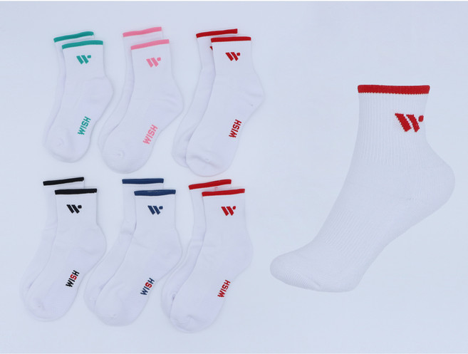 위시WISH 10주년기념 중목 스포츠양말 배드민턴 테니스 탁구 실내운동 남성용, 화이트레드링, 1개