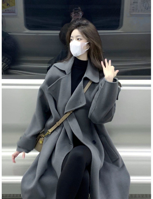 ANYOU 코트여자 남자 퀄리티 울빅사이즈 오버핏 싱글 롱코트