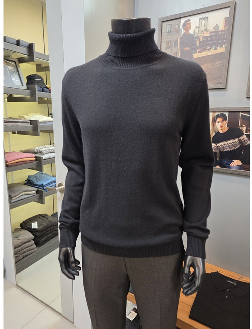바쏘옴므 블랙 캐시미어 울 블렌드 남자 베이직 터틀넥 니트 WSZ4WN80A -3990