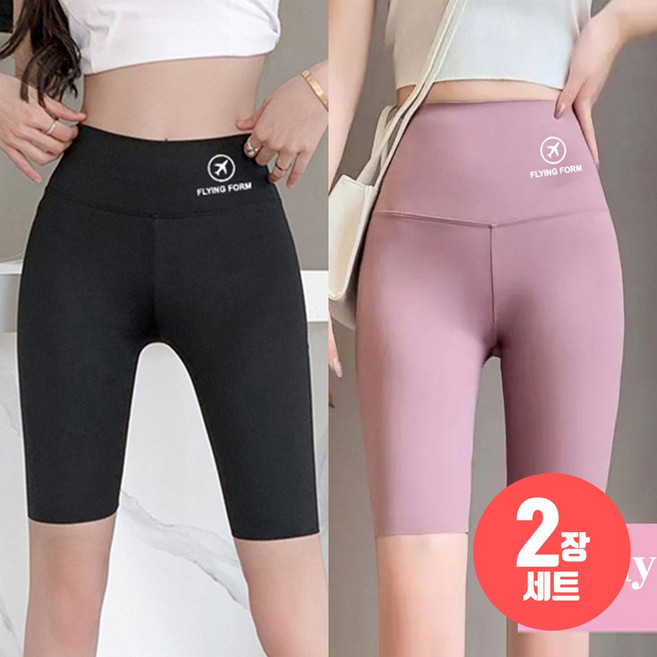데일리쮸 여성 하이웨스트 5부 레깅스 2장세트