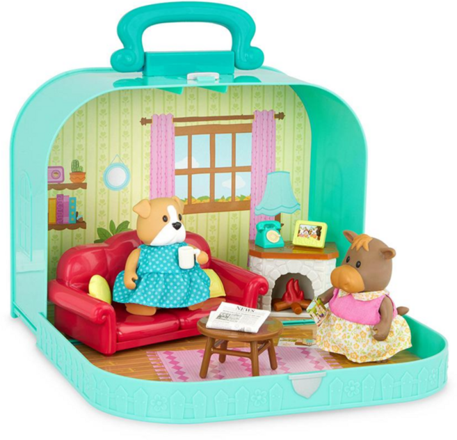 우디즈패밀리 캐리어하우스 미니어쳐 동물 인형놀이 피규어, 1개, 리빙룸(민트)+피규어 2종