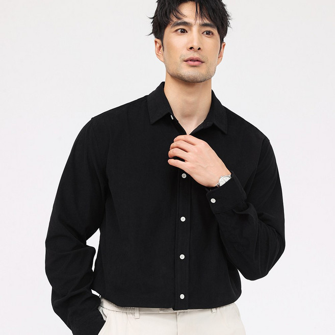 글리멜로 남자 봄 가을 코듀로이 골덴 솔리드 캐주얼 긴팔 셔츠