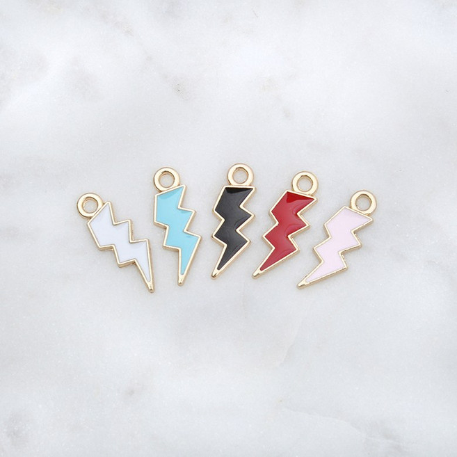 메탈) 번개 팬던트 참장식, 연핑크, 1개