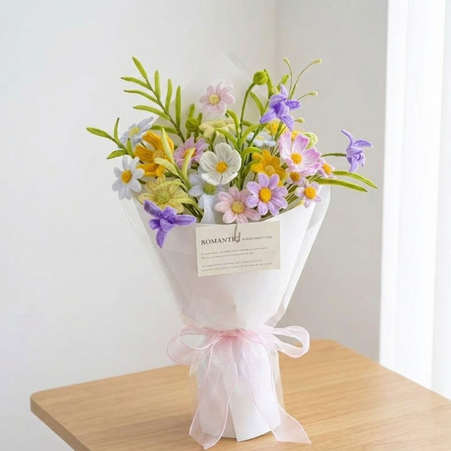 제너럴케이 모루 꽃다발 DIY 만들기 세트 기념일 선물, 파스텔로맨틱 퍼플 꽃다발, 1개