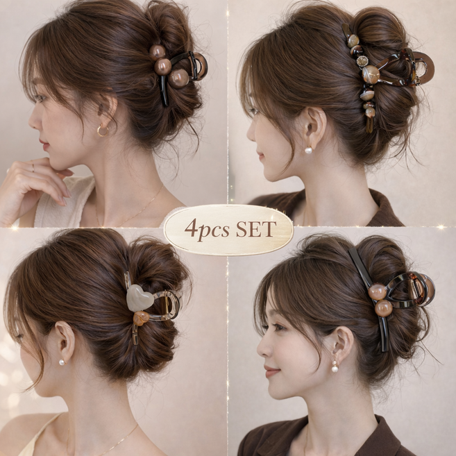 샤쯔 헤어 집게핀 4종 세트 우아한 올림머리 헤어핀