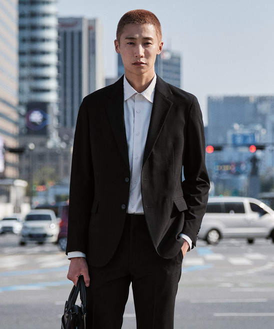 [STCO] 남성 여름 쿨터치 활동성좋은 신축성 수트 셋업 릴렉스핏 블랙