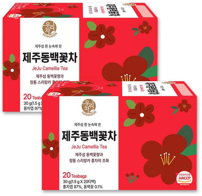 우리차 제주 동백꽃차, 2개, 20개입, 1.5g