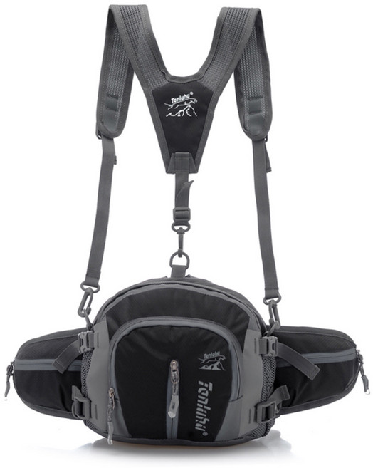 윈즈 도어터 남녀공용 등산 숄더 힙색 10L, 블랙