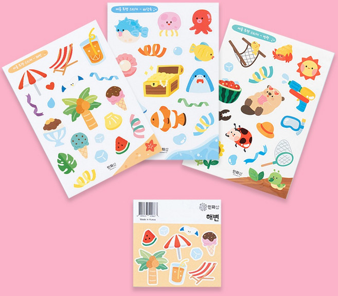 투명 방수 스티커 시원한 여름 아이콘 굿즈 만들기 키트 바닷가 PVC 비치볼 우산 부채 꾸미기 재료 다꾸, 바닷속