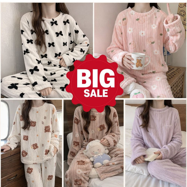 재재유통 포근한 극세사 여성 수면 잠옷 상하의 세트