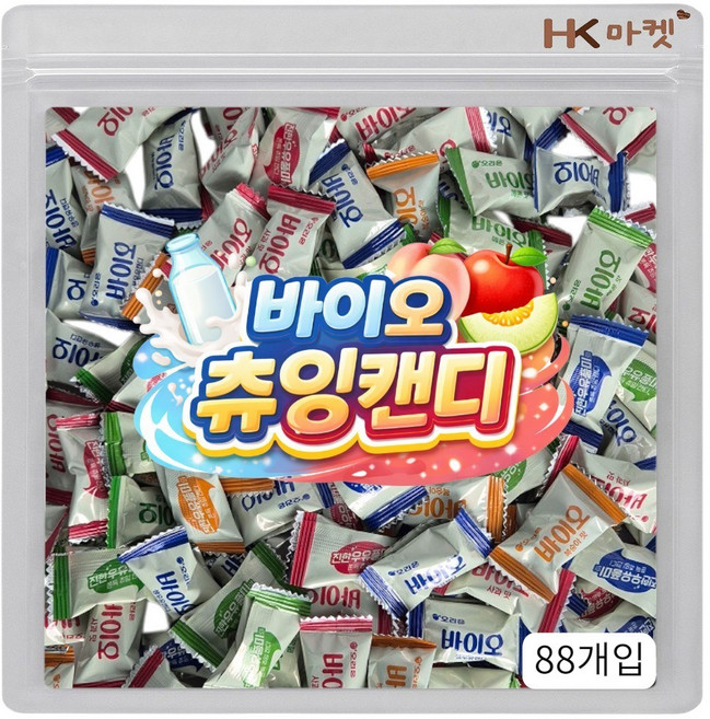에이치케이마켓 바이오 츄잉캔디 네가지맛 88개입 (생우유 복숭아 사과 멜론), 4.6g, 88개
