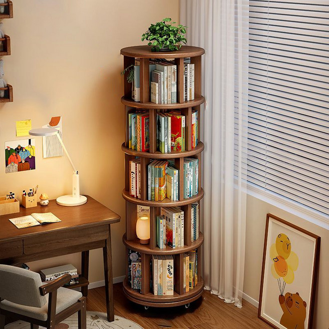 모던 회전 오픈책장 가정용 거실 서재 간이 원형책장, 5단, G02