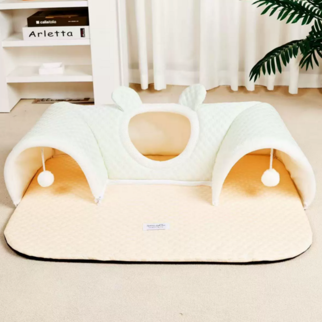 허그마이펫 고양이 숨숨집 특대형 터널 하우스 다묘가정용 XL 3~4마리용, 그린, 1개