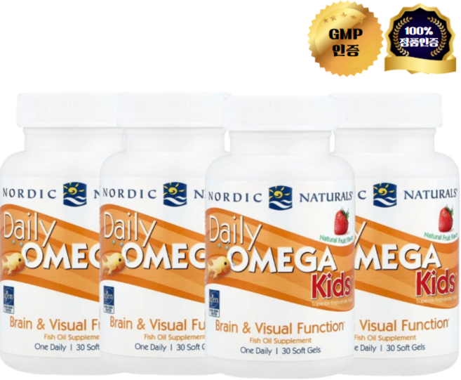 2+2 노르딕 내추럴스 어린이 오메가3 천연 과일 맛 딸기맛 소프트젤 30정, 4개