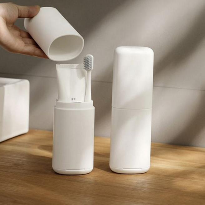 휴대용 칫솔 케이스 투인원 출장용 치약 여행용 칫솔 케이스 보관함 위생 간편 세면도구 파우치 화장실, 화이트