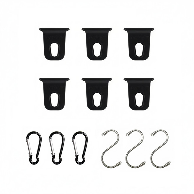 카라반 캠핑카 RV용 레일 어닝 고리 행거 후크 세트, 1. 검정3개 + 검정3개 + 비너3개 + S고리3개