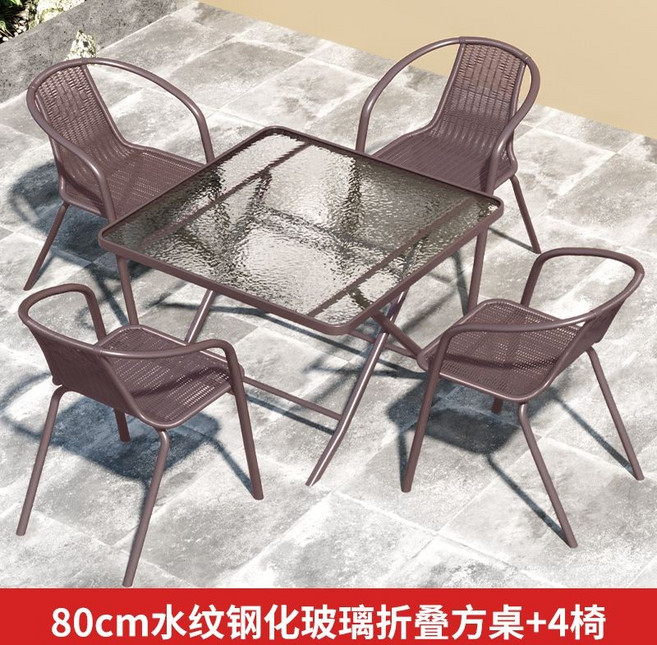 80cm 黑色玻璃圓桌+4椅+香蕉傘, 80水紋折疊方桌+4椅