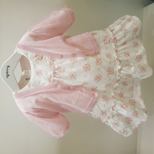 아가방 여름 베이비페어 사랑핏 유아 원피스 플라워 퍼프소매 반팔 드레스 가디건 세트 백일 돌복 외출복 아기옷 / 볼레로까지 세트라서 더 완벽한 반팔 여아 원피스 특별한 날 외출복